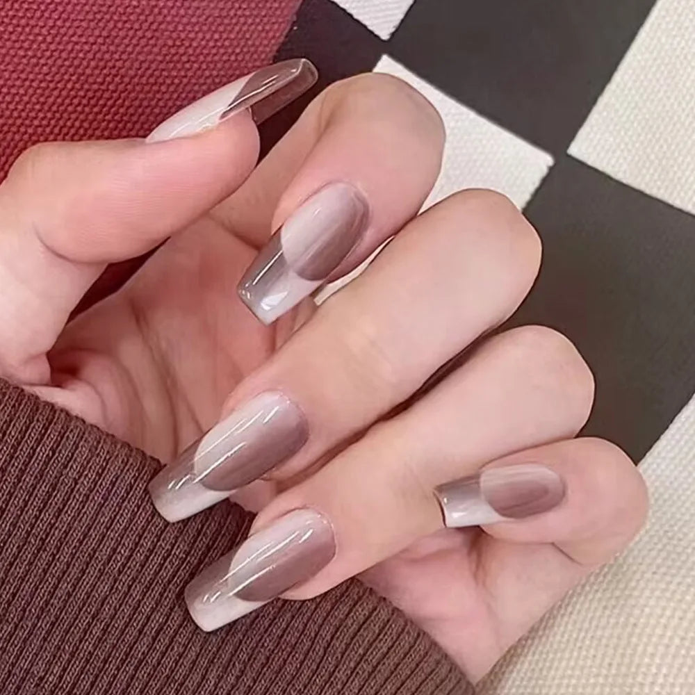 Long Coffin Nail Wearing Nail Plate, Ballet Nail Finished Products, Fashion Glitter Diamond Nail Patch