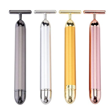 24K Gold T Beauty Roller Energy Roller Electric Face-lifting Facial Massage Beauty Tools Waterproof Vibrating Face Care Stick