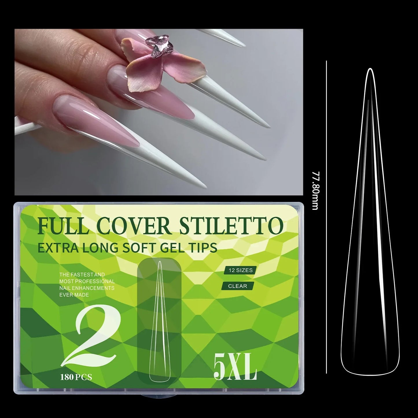 5XL Soft Gel Tips Press On Nails Acrylic Half/Full Cover Fake Nails 180pcs Stiletto Coffin Ballet DIY Extension Nail Supplies