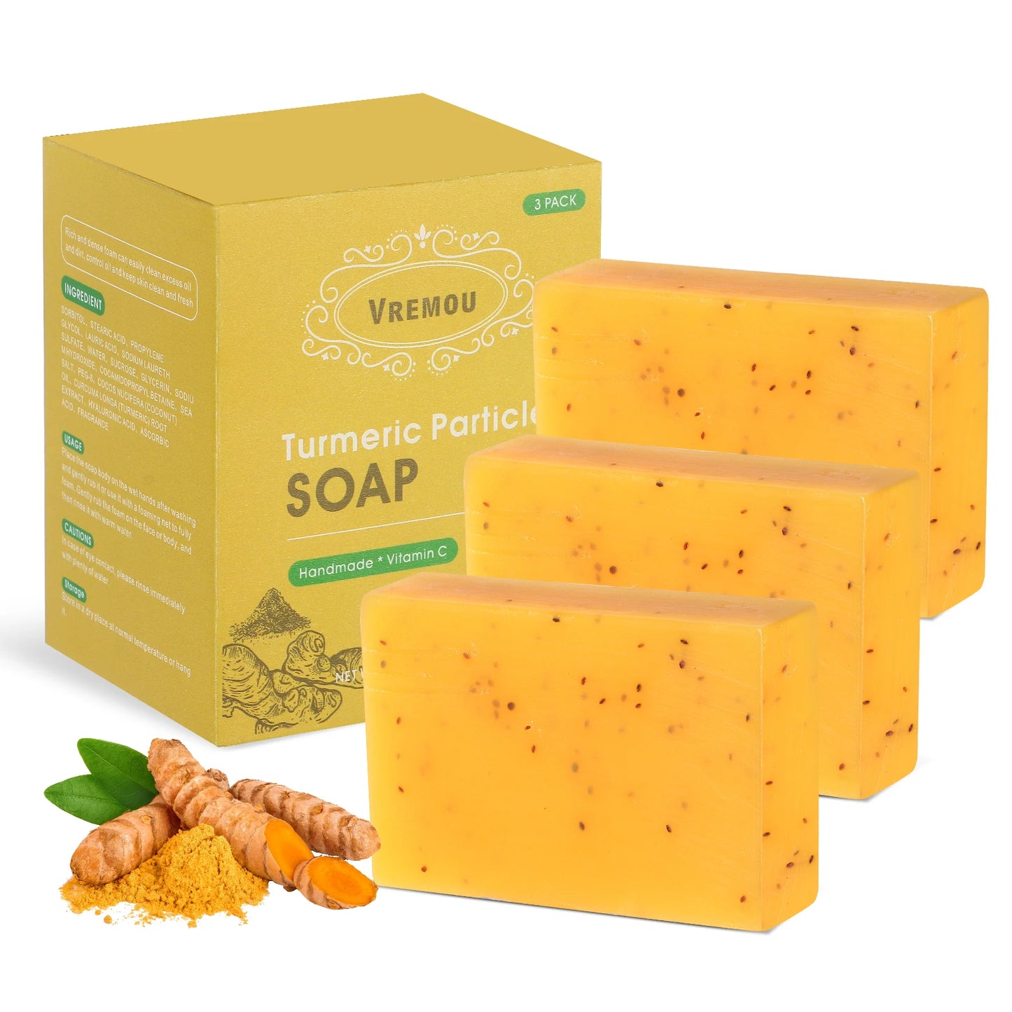 Lemon and Turmeric Kojic Acid Soap - Vitamin C, Retinol - Hyaluronic Acid, Vitamin E, Shea Butter, Castile Olive Oil - 3 Pack