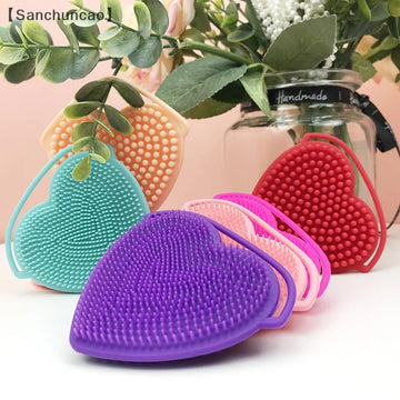 〔San〕Heart Shaped Silicone Facial Brush Double-sided Scrabber Hanging Brush Cleansing Brush Portable Exfoliating Beauty Brush