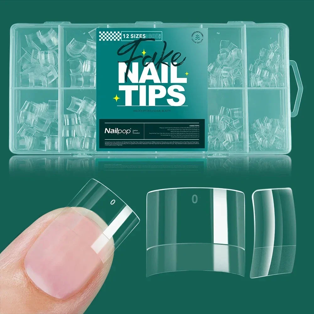 Nailpop 600PCS Soft Gel X Nail Tips Full Cover Coffin Stiletto Fake Nails Extra Short Almond Square Soak Off Gel False Nail Tips