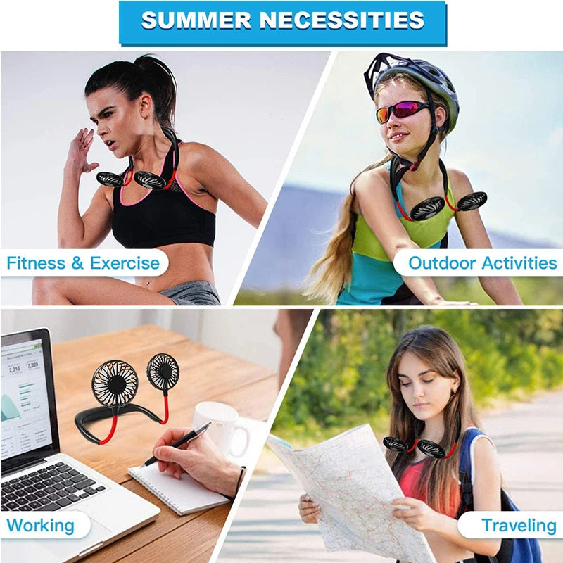 Best Seller Wearable Leafless Fan USB Rechargeable Bladeless Cooling Mini Foldable Portable Travel Sports Neck Fan