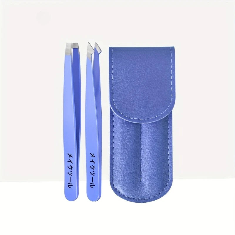 2pcs Professional Stainless Steel Eyebrow Tweezers Heavy-Duty Precision Tip for Eyebrow Grafting, Lash Application Gifts