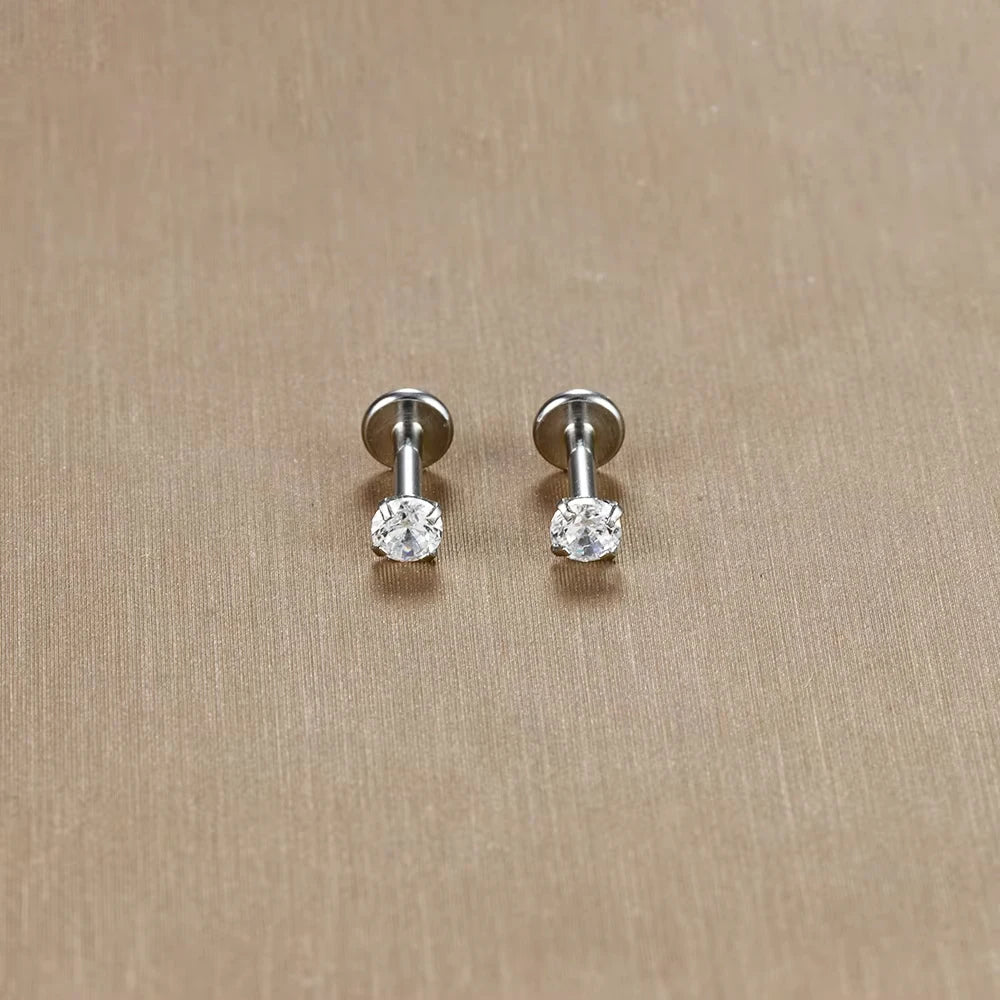 2PC Labret Tragus Stud Earrings 16G Surgical Stainless Steel CZ Crystal Monroe Helix Cartialge Conch Medusa Lip Body Piercing