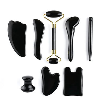 3pcs Black Obsidian Gua Sha Roller Set Facial Lift Massager Jade Stone Skin Scraper Body Anti-cellulite Relax Acupuncture Tools