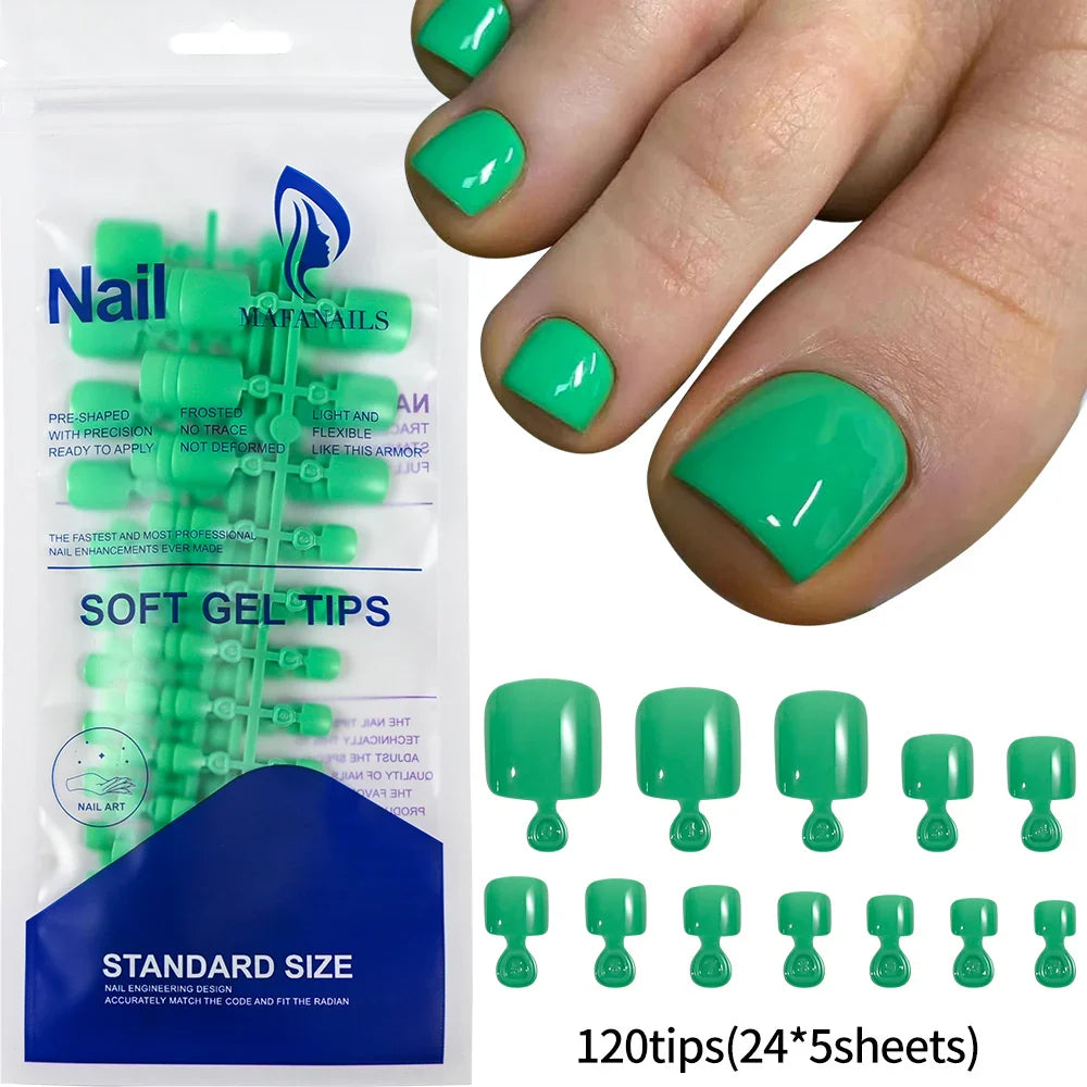 144pcs Short Square False Toe Nails Lake Blue/White/Red/Nude Press on Toenails Glossy Full Cover Toe Nails 100/120pcs Artificial