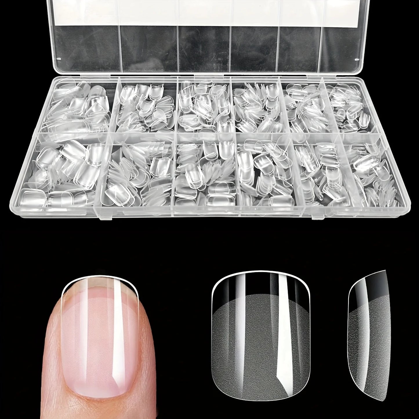 600Pcs False Nail Tips Semi-Matte Finish Almond French Coffin Stiletto Oval Square Shapes with Front Edge Thickened Fingertips