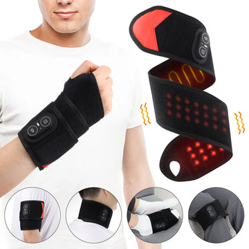Red Light Therapy Wrist Belt 36 LED - 3-Temp Heat & Vibration Massage for Pain Relief - 660/850nm Support Brace