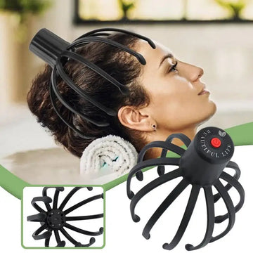 Elektrisches Kopfhautmassagegerät mit Oktopus-Motiv, 360-Grad-Stressabbau-Kopfmassagegerät, tragbar, freihändig, therapeutischer Kopfkratzer