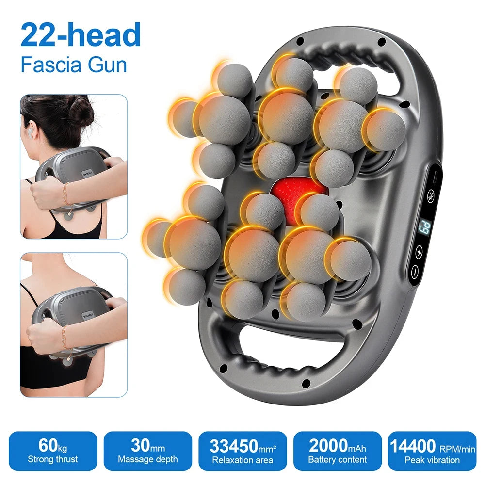 22 head Fascia Gun Muscle Massager Gun High Frequency Back Waist Massage Machine Body Shoulder Professional Fascia Massage Gun