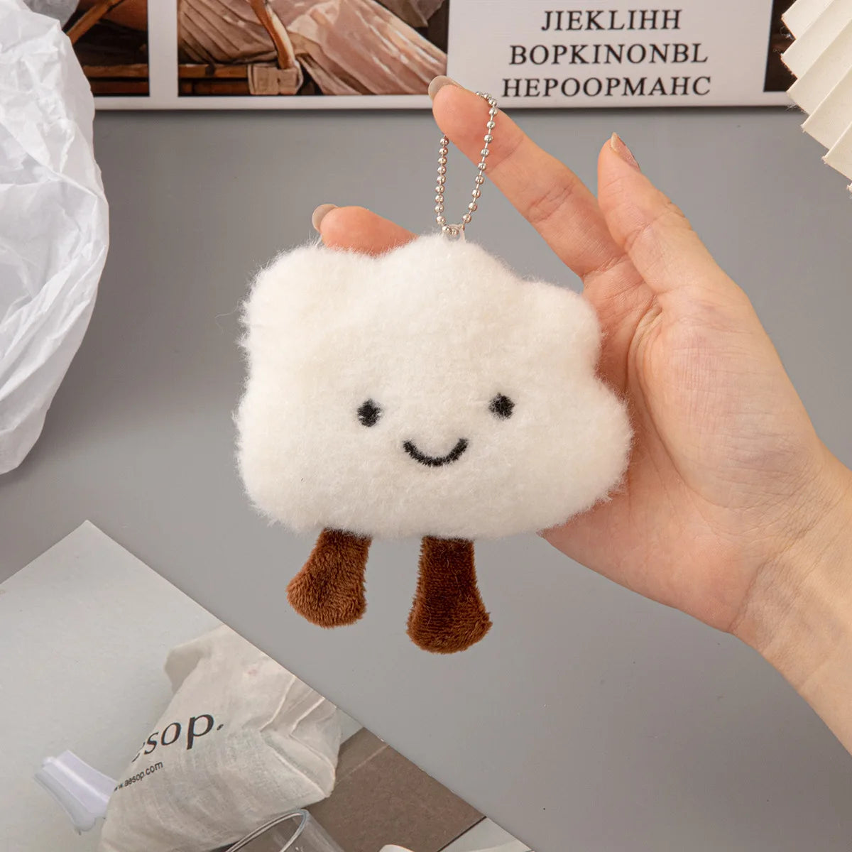 Cute Plush Smile Cloud Keychain Cotton Stuffed Doll Toy Keyring Backpack Bag Pendant Car Key Chains For Women Girls Gift
