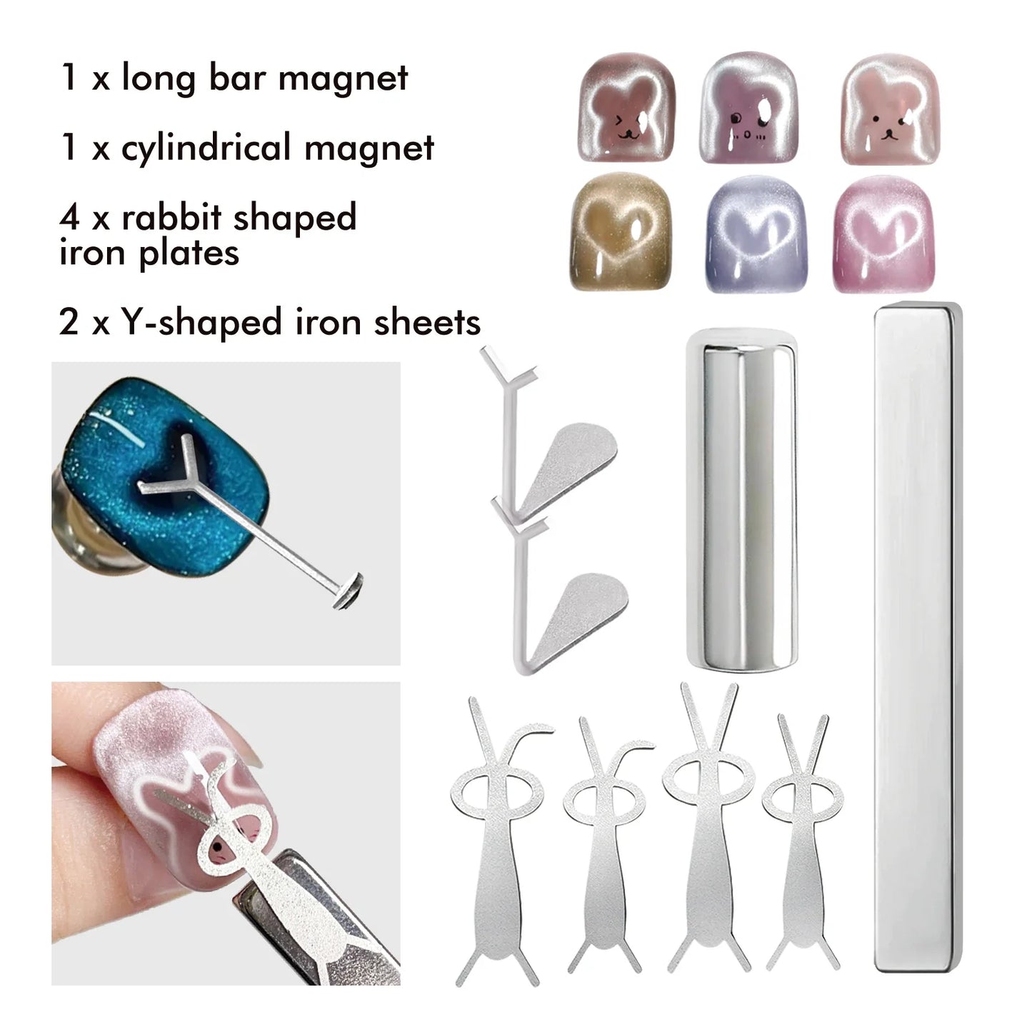 Nail Art Magnet Set Folded Ear Rabbit Cat Bear Cat Eye Magnet Stick Strong Heart-Shaped Magnet For DIY Gel Polish Magnetic Tools
