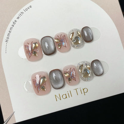 10pcs Festive Red Oval Short Press-On Nails with Cute Tomato Design Glossy Finish Holiday Nail Art Set for Women and Girls Wear