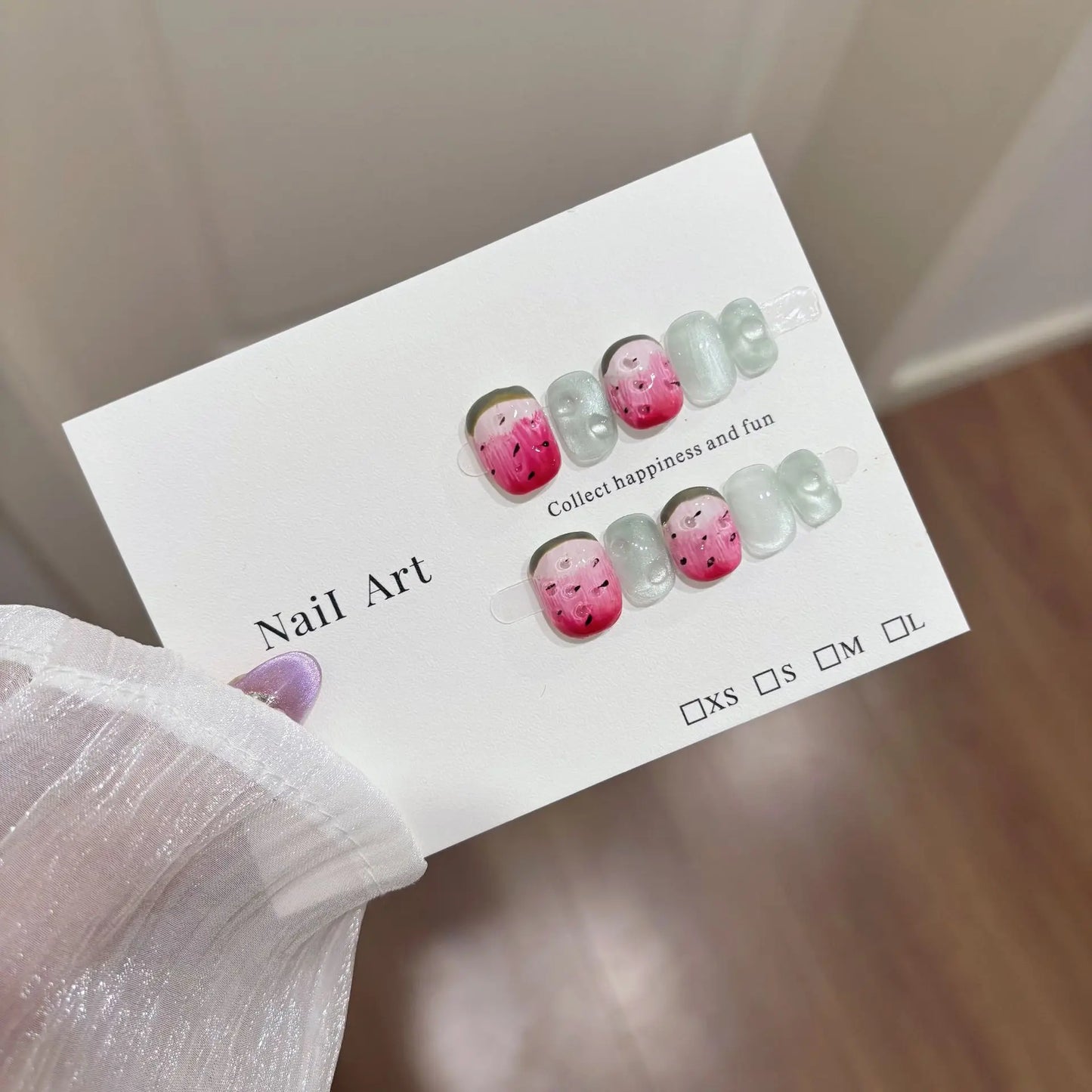 10pcs Handmade Square Press on Nails French Coffin Pink Fake Nail Strawberry Decor Sweet Style Square Artificial Nail for Women