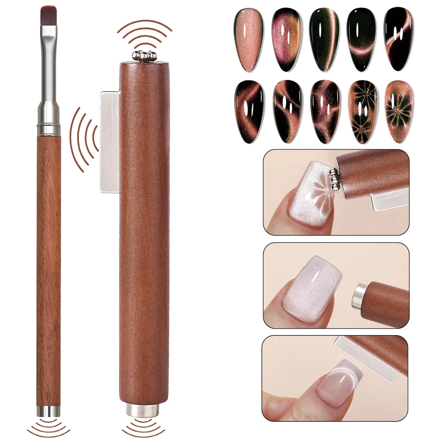3 in 1 Nail Magnet Tool 3D Love Heart Cat Eye Nail Magnet Double Line Moon Snake Pattern French Nail UV Magnetic Stick Manicure