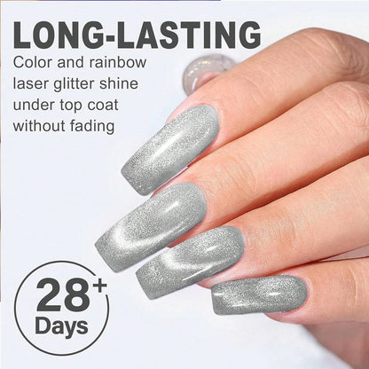 6pc Glitter Cat Magnetic Nail Gel Polish Set Cat Eye Holographic Reflective Semi Permanent UV Gel Soak Off Sparkling Nail Art