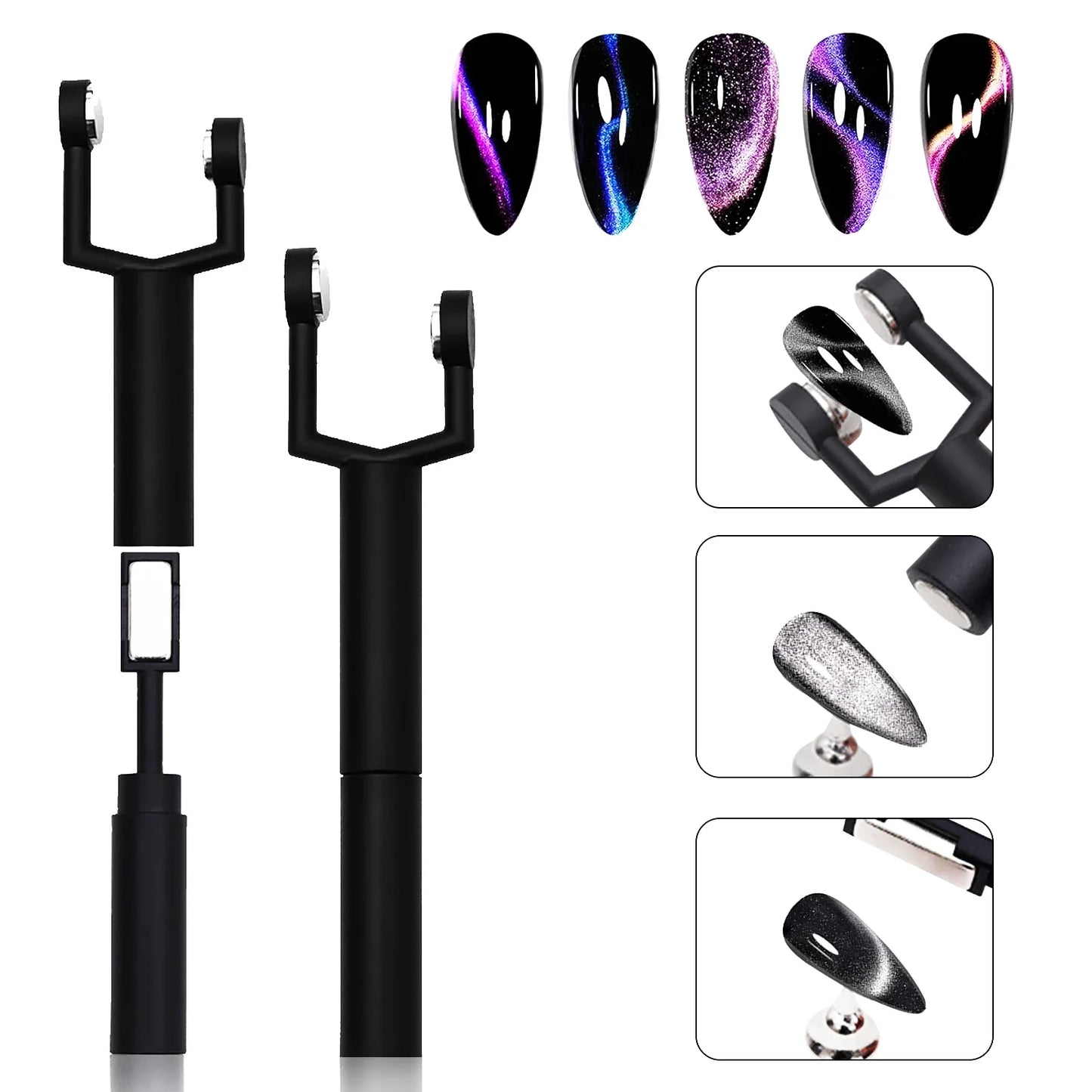 3 in 1 Nail Magnet Tool 3D Love Heart Cat Eye Nail Magnet Double Line Moon Snake Pattern French Nail UV Magnetic Stick Manicure