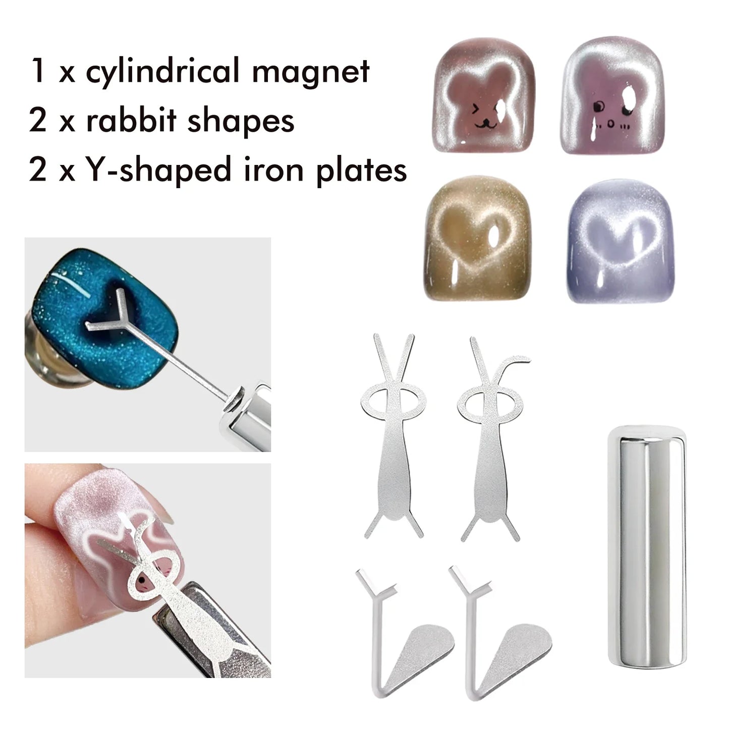 Nail Art Magnet Set Folded Ear Rabbit Cat Bear Cat Eye Magnet Stick Strong Heart-Shaped Magnet For DIY Gel Polish Magnetic Tools