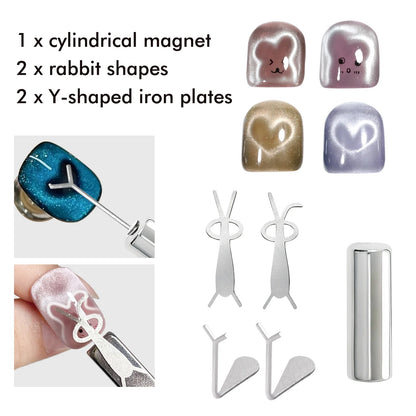 Nail Art Magnet Set Folded Ear Rabbit Cat Bear Cat Eye Magnet Stick Strong Heart-Shaped Magnet For DIY Gel Polish Magnetic Tools