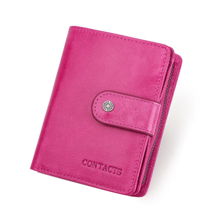 CONTACT'S Genuine Leather Short Wallets for Men RFID Vintage Coin Purse Card Holder Male Money Clip Women‘s Wallet Bag Handbag