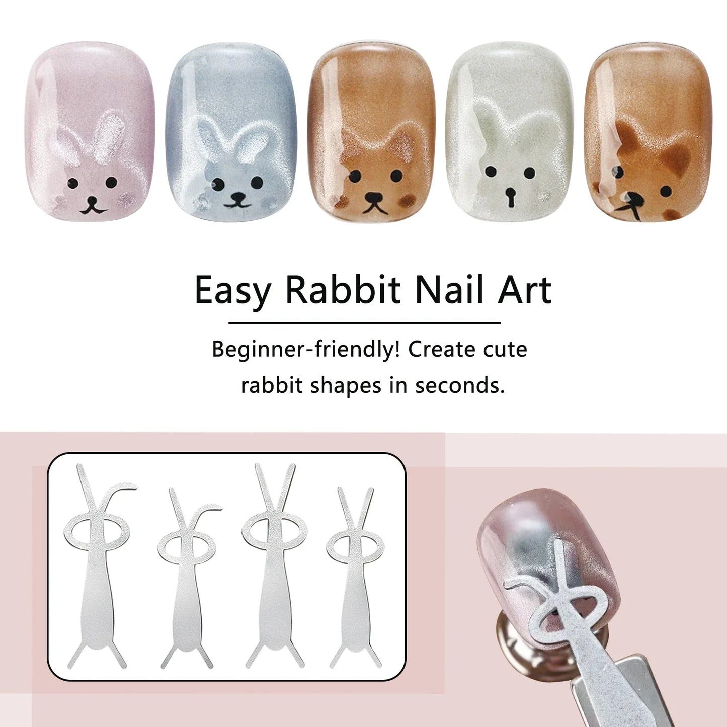 Nail Art Magnet Set Folded Ear Rabbit Cat Bear Cat Eye Magnet Stick Strong Heart-Shaped Magnet For DIY Gel Polish Magnetic Tools