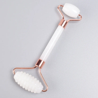 Rose Gold Sawtooth Face Roller Gua Sha Tool Massage Set Natural Jade Acupuncture Scraping Body Healing White Stone Massager Care