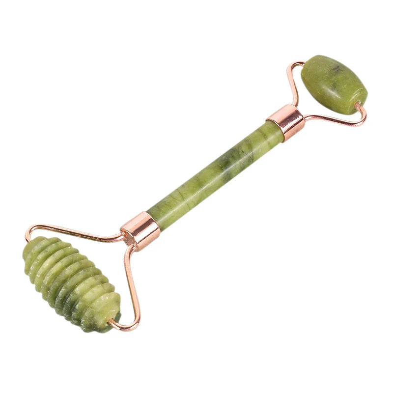 Rose Gold Sawtooth Face Roller Gua Sha Tool Massage Set Natural Jade Acupuncture Scraping Body Healing White Stone Massager Care