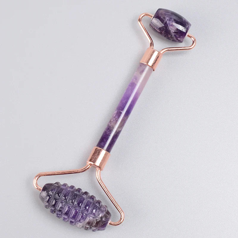 Rose Gold Sawtooth Face Roller Gua Sha Tool Massage Set Natural Jade Acupuncture Scraping Body Healing White Stone Massager Care