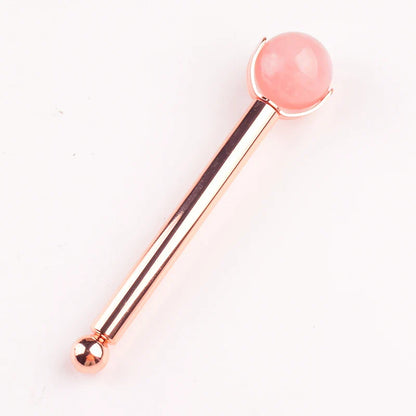 25 MM Natural Stone Ball Face Roller Massage Facial Care Health Eye Head Rose Quartz Crystal Acupuncture Aluminum Wand Massager