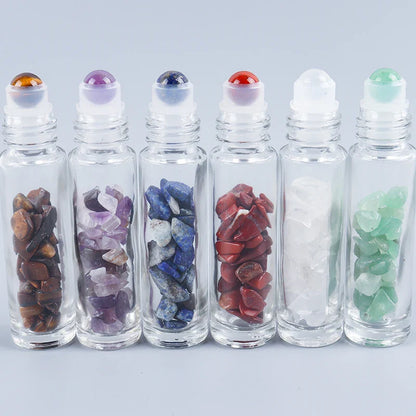 Crystal Jade Ball Roller Bottle Essential Oil Crushed Stone Natural Amethyst Healing Sphere Massage Around the Eyes Face Care