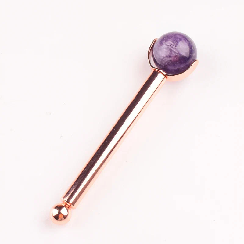 25 MM Natural Stone Ball Face Roller Massage Facial Care Health Eye Head Rose Quartz Crystal Acupuncture Aluminum Wand Massager