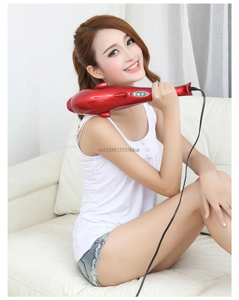 Electric Dolphin Massager Stick Back Massage Hammer Vibration Infrared Body Roller Cervical Vertebra Massager Device