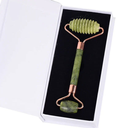 Rose Gold Sawtooth Face Roller Gua Sha Tool Massage Set Natural Jade Acupuncture Scraping Body Healing White Stone Massager Care