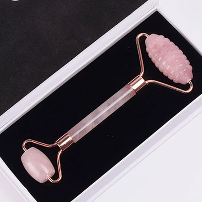 Rose Gold Sawtooth Face Roller Gua Sha Tool Massage Set Natural Jade Acupuncture Scraping Body Healing White Stone Massager Care