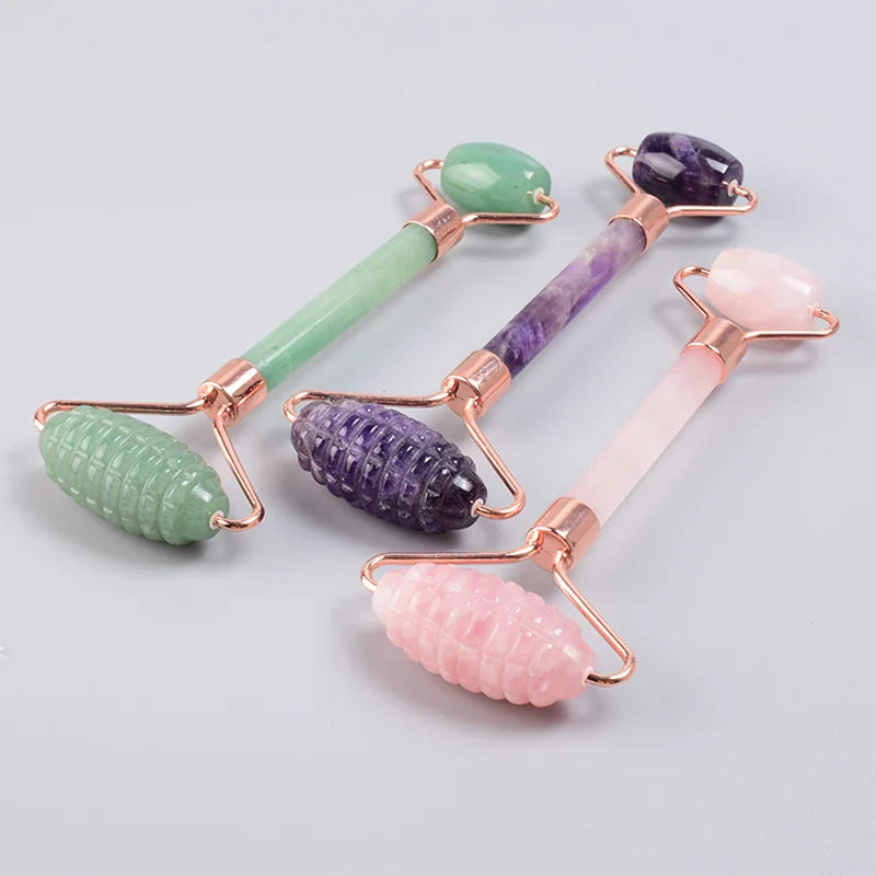 Rose Gold Sawtooth Face Roller Gua Sha Tool Massage Set Natural Jade Acupuncture Scraping Body Healing White Stone Massager Care
