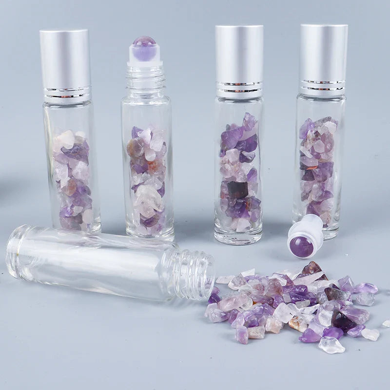 Crystal Jade Ball Roller Bottle Essential Oil Crushed Stone Natural Amethyst Healing Sphere Massage Around the Eyes Face Care