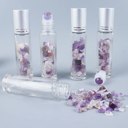 Crystal Jade Ball Roller Bottle Essential Oil Crushed Stone Natural Amethyst Healing Sphere Massage Around the Eyes Face Care