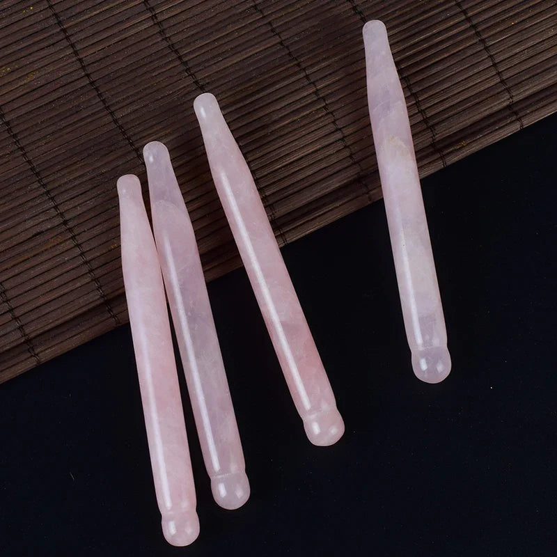 2Pcs Massage Eye Sticker Natural Rose Quartz Face Body Crystal Mineral Stone Massager Health Skin Care Gua Sha Tool Lifting Wand