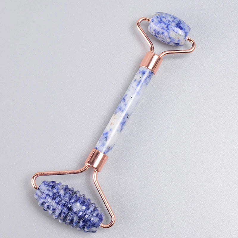 Rose Gold Sawtooth Face Roller Gua Sha Tool Massage Set Natural Jade Acupuncture Scraping Body Healing White Stone Massager Care