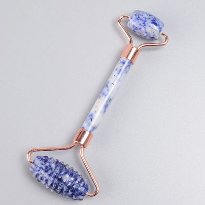 Rose Gold Sawtooth Face Roller Gua Sha Tool Massage Set Natural Jade Acupuncture Scraping Body Healing White Stone Massager Care