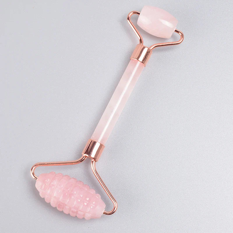 Rose Gold Sawtooth Face Roller Gua Sha Tool Massage Set Natural Jade Acupuncture Scraping Body Healing White Stone Massager Care