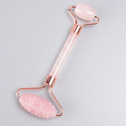 Rose Gold Sawtooth Face Roller Gua Sha Tool Massage Set Natural Jade Acupuncture Scraping Body Healing White Stone Massager Care