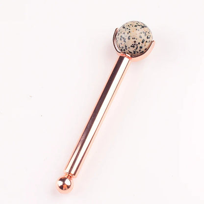25 MM Natural Stone Ball Face Roller Massage Facial Care Health Eye Head Rose Quartz Crystal Acupuncture Aluminum Wand Massager