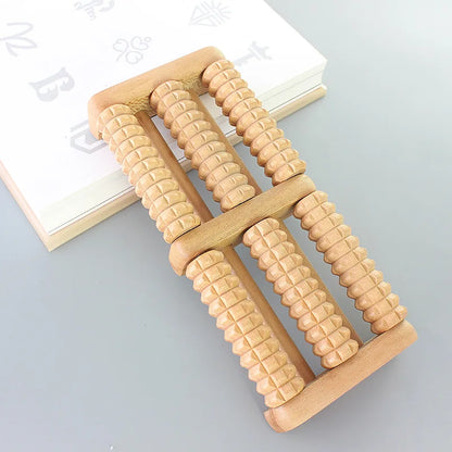 Wooden Foot Massage Roller Big Five-row Wooden Foot Massager Stimulating Acupoint Feet Plantar Fasciitis Roller Reflexology