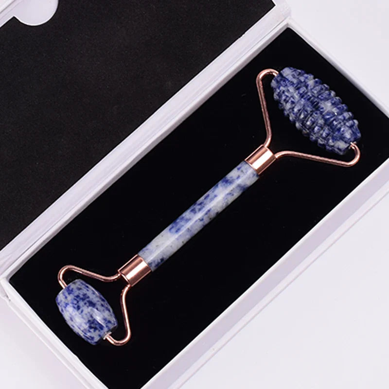 Rose Gold Sawtooth Face Roller Gua Sha Tool Massage Set Natural Jade Acupuncture Scraping Body Healing White Stone Massager Care