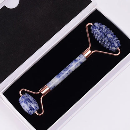 Rose Gold Sawtooth Face Roller Gua Sha Tool Massage Set Natural Jade Acupuncture Scraping Body Healing White Stone Massager Care