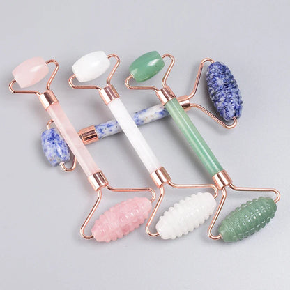 Rose Gold Sawtooth Face Roller Gua Sha Tool Massage Set Natural Jade Acupuncture Scraping Body Healing White Stone Massager Care