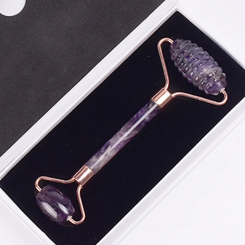 Rose Gold Sawtooth Face Roller Gua Sha Tool Massage Set Natural Jade Acupuncture Scraping Body Healing White Stone Massager Care