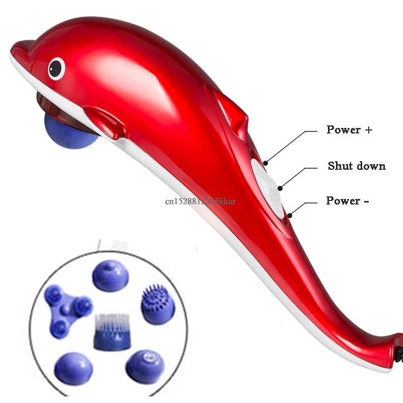 Electric Dolphin Massager Stick Back Massage Hammer Vibration Infrared Body Roller Cervical Vertebra Massager Device